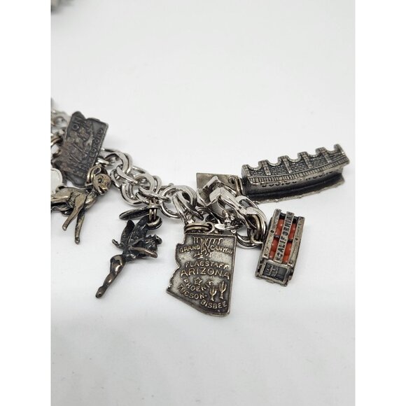 Sterling Silver 15 Charm Bracelet Disney Bambi Tinkerbell California San Fran - Picture 3 of 10